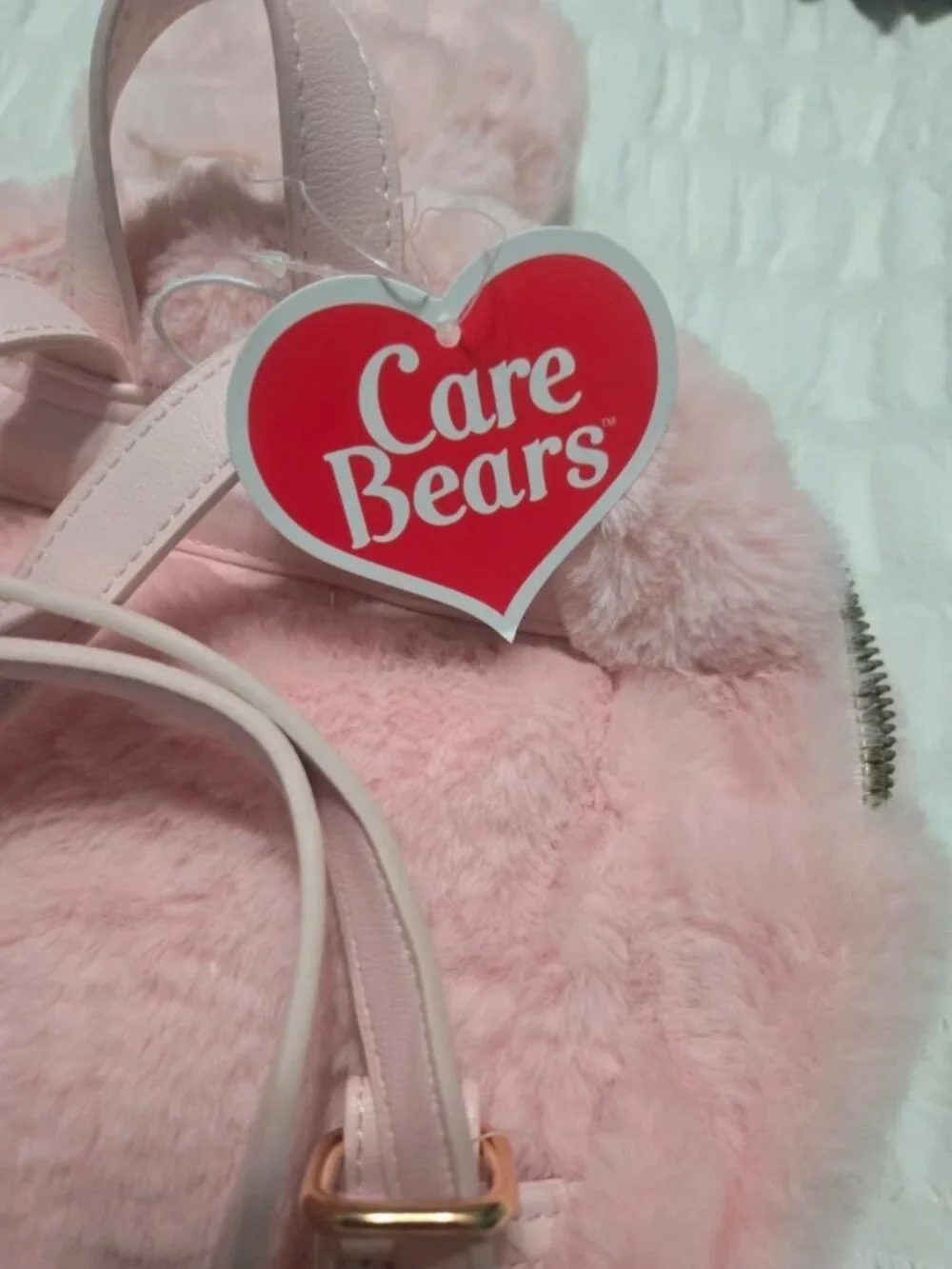 Care Bears Pink Mini Backpack Zip Closure Adjustable Strap Coin Purse Gold